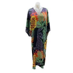 Natori Women's Multicolor Floral V-neck Long Sleeve Maxi Kimono Caftan Dress S